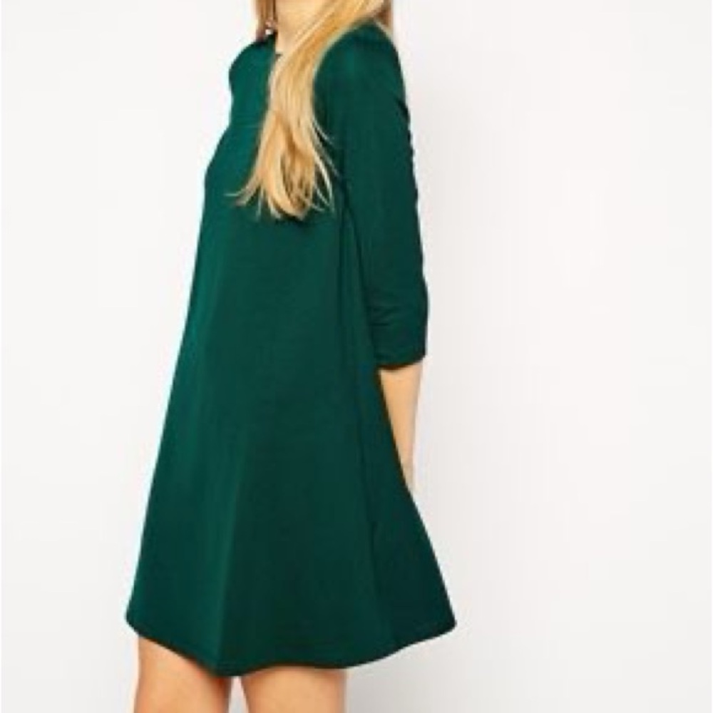 ASOS Deep Green Knit 3/4 Sleeve Swing Dress